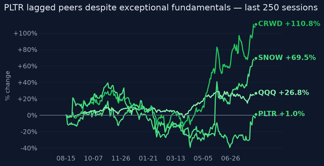 PLTR lagged peers despite exceptional fundamentals